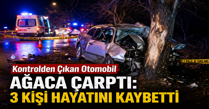 Kontrolden çıkan otomobil ağaca çarptı: 3 kişi hayatını kaybetti!