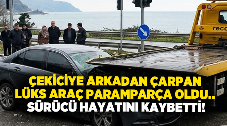 Çekiciye arkadan çarpan lüks araç paramparça oldu.. Sürücü hayatını kaybetti!