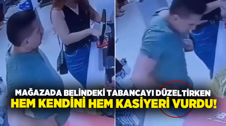 Mağazada belindeki tabancayı düzeltirken hem kendini hem kasiyeri vurdu!