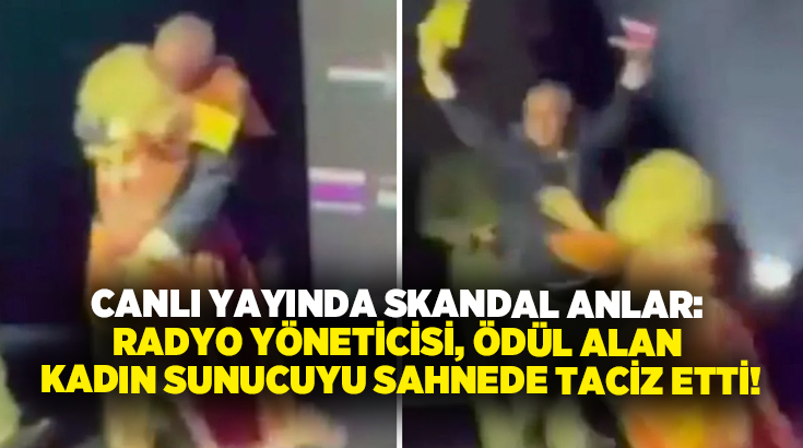 Canlı yayında skandal anlar: Radyo yöneticisi, ödül alan kadın sunucuyu sahnede taciz etti!