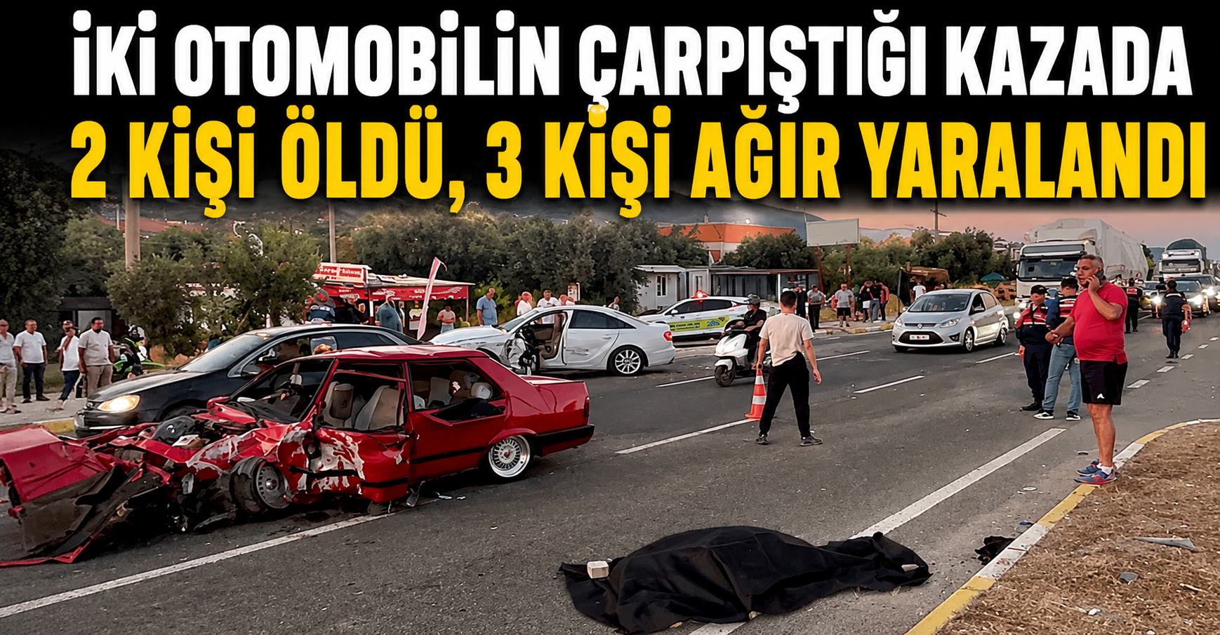 İki otomobilin çarpıştığı feci kazada 2 kişi hayatını kaybetti, 3 yaralı