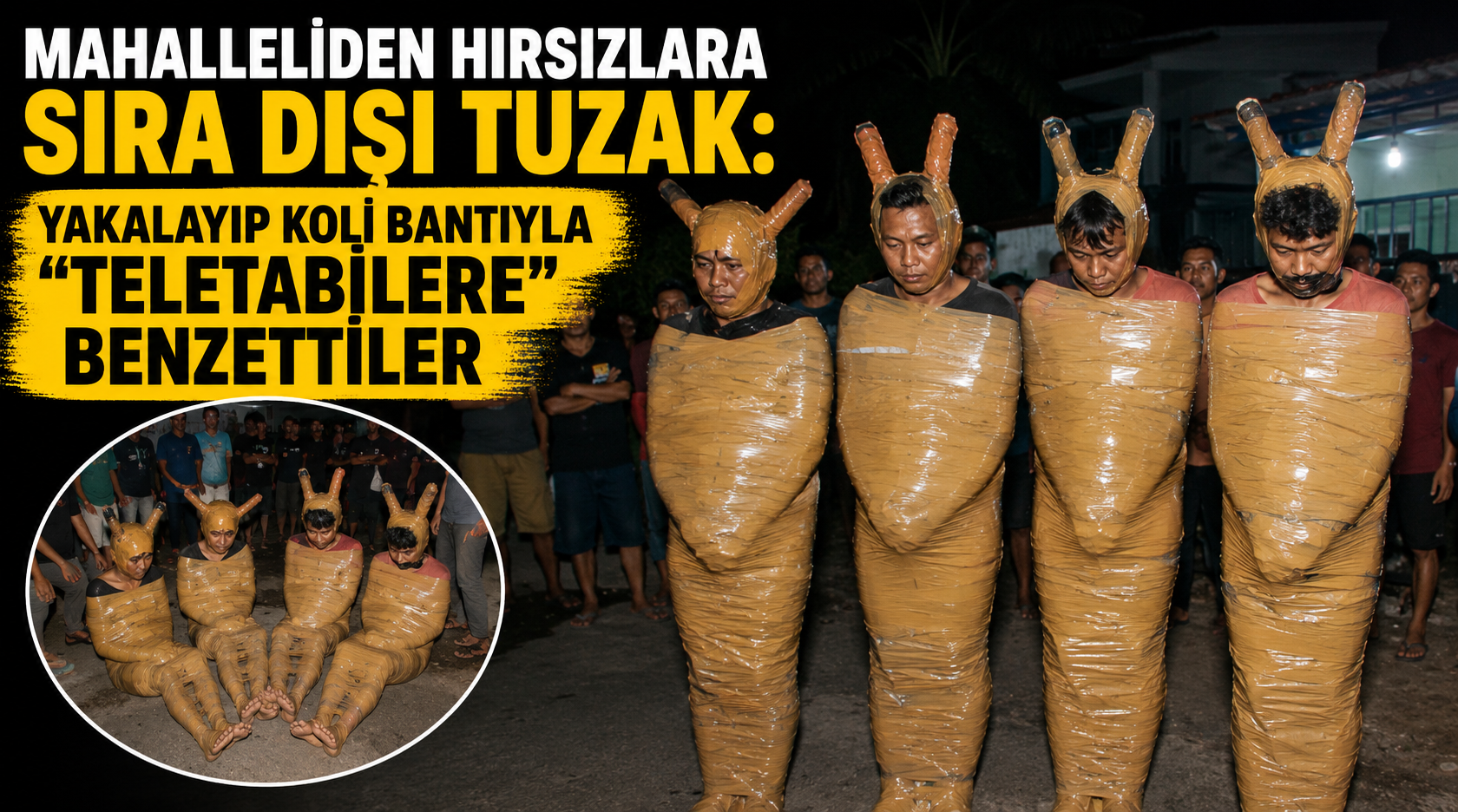 Mahalleliden hırsızlara sıra dışı tuzak: Yakalayıp koli bandıyla “Teletabilere” benzettiler