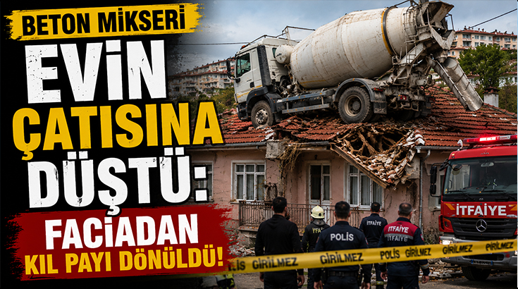 Beton mikseri evin çatısına düştü: Faciadan kıl payı dönüldü!