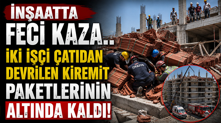 İnşaatta feci kaza.. İki işçi çatıdan devrilen kiremit paketlerinin altında kaldı!