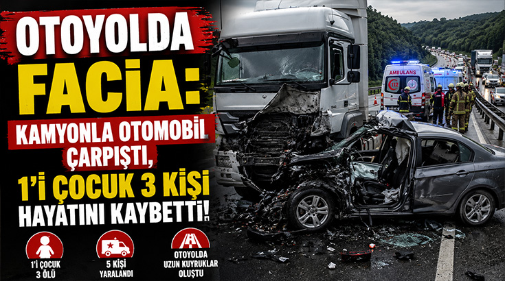 Otoyolda facia: Kamyonla otomobil çarpıştı, 1’i çocuk 3 kişi hayatını kaybetti!